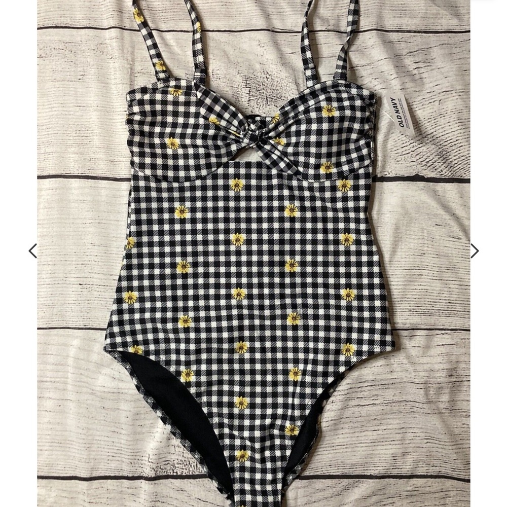 Old Navy One Piece Womens Swimsuit Cutout Gingham/Sunflower 4x